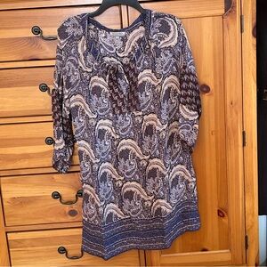 Boho Paisley Patterned Light-weight, Dress with Brown @ Purple Accents.